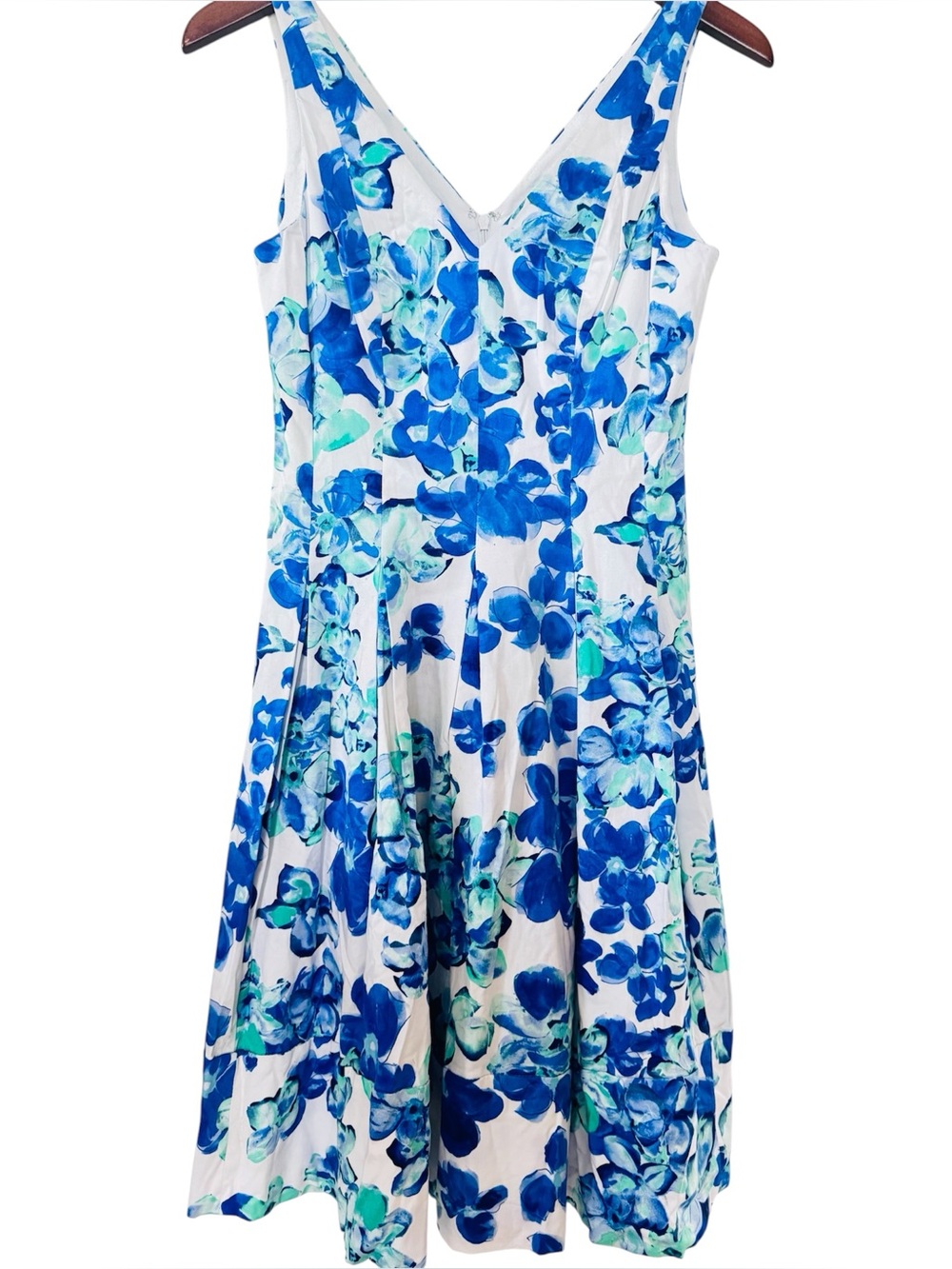 Lauren Ralph Lauren Blue Watercolor Floral Spring Wedding Guest Midi Dress 4P
